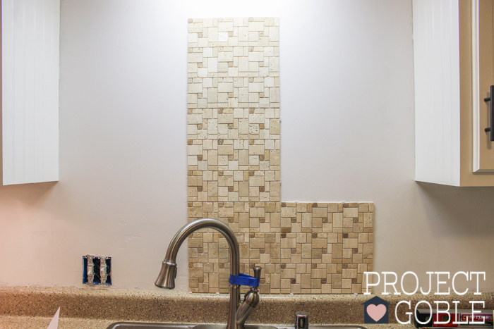 The Peel and Stick Instant Mosaic Tile Backsplash we used for our Kitchen.