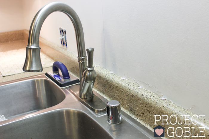 BEFORE the Peel and Stick Instant Mosaic Tile Backsplash we used for our Kitchen.