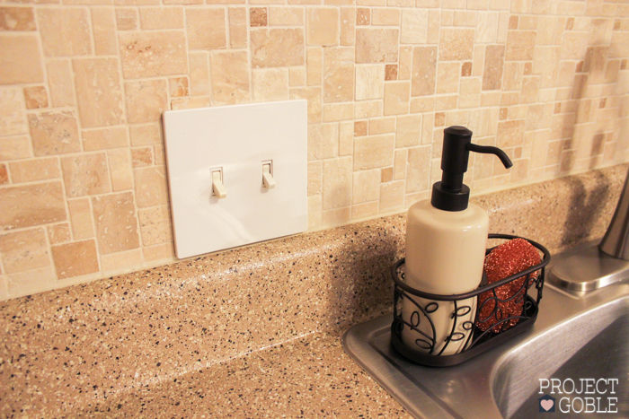 AFTER Kitchen Transformation // White Cabinets & White Appliances // Check blog for details on what was used to transform their oak kitchen cabinets to white and their countertops to a granite look! It's Affordable too!