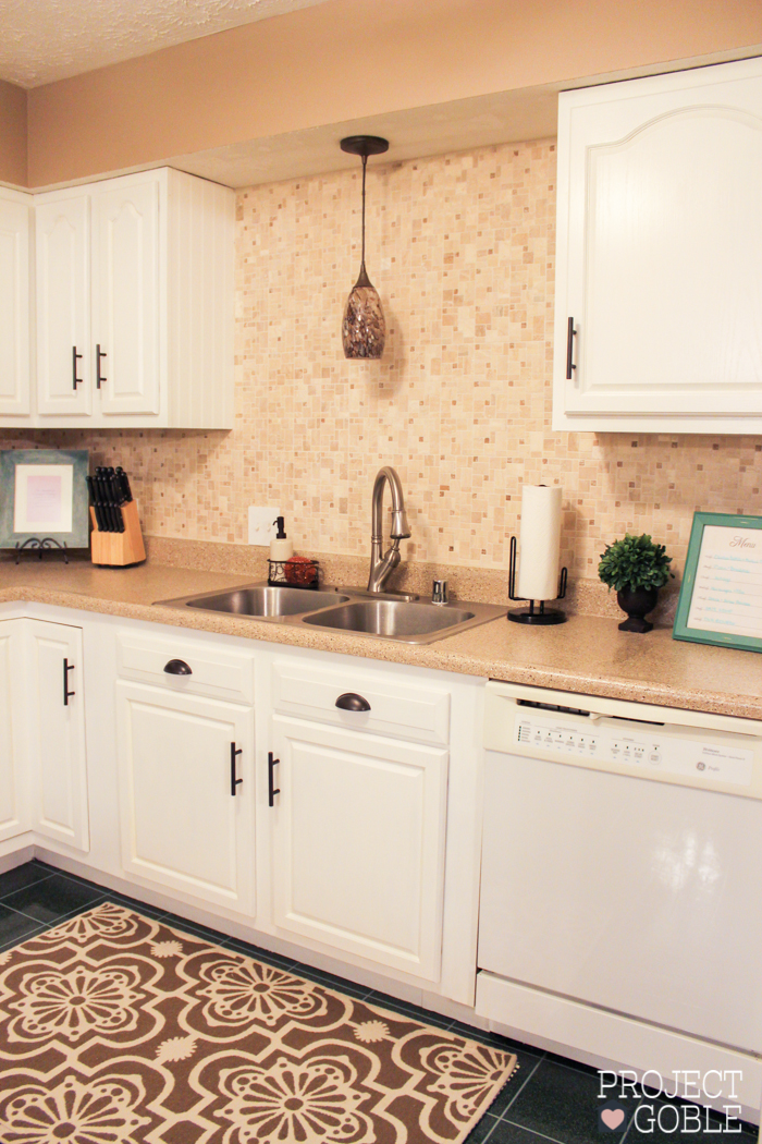 Kitchen_After_Rustoleum White Cabinet Desert Sand Counter Transformation White Applicances_1