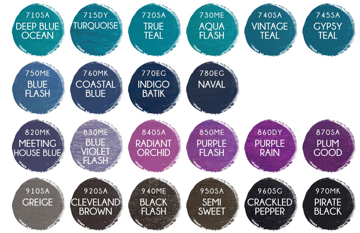 Wooden Sign Paint Color options for teal, blue, purple, brown, and black